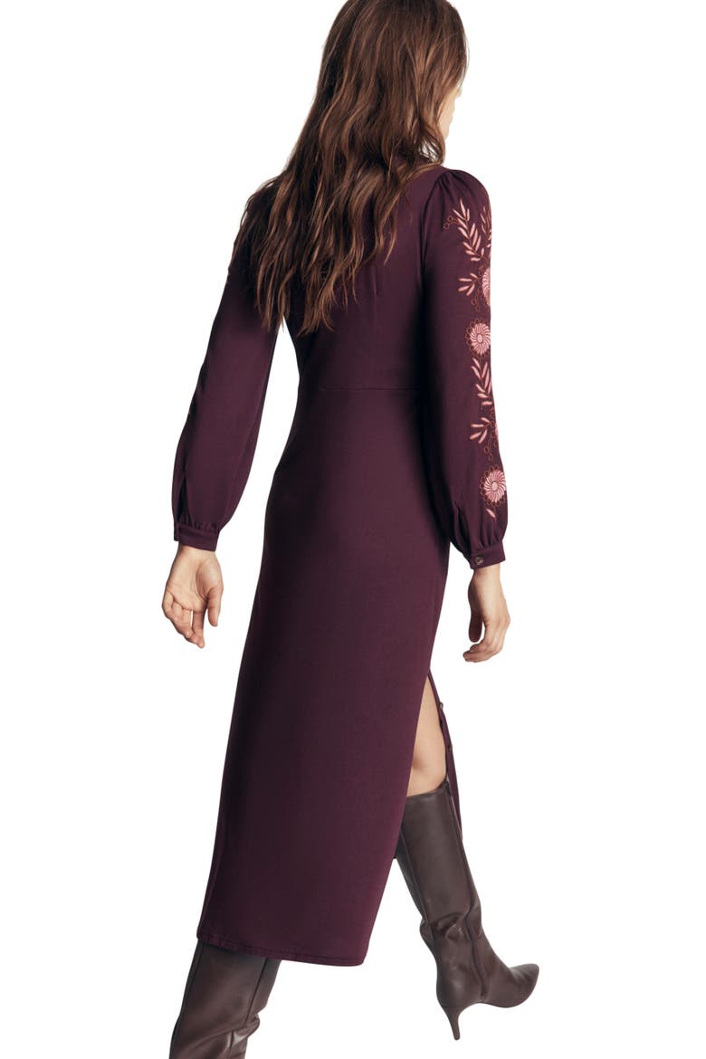 Juliet Embroidered Jersey Midi Dress, Alternate, color, DARK CHERRY EMBROIDERY