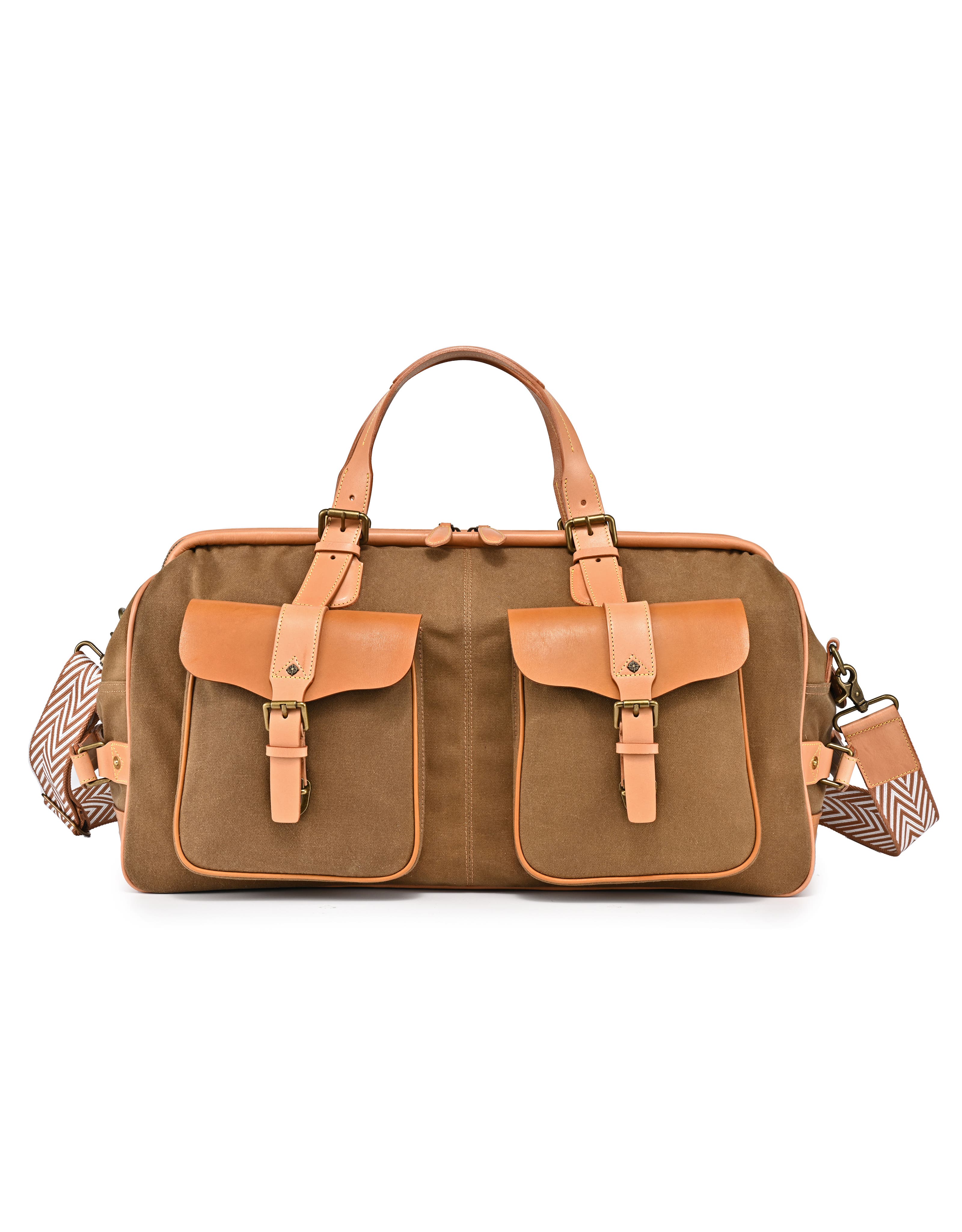 Speedwell Genuine Leather Waxed Canvas Travel Duffel, Main, color, Camel