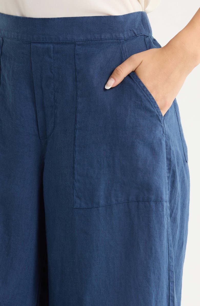 Frank & Eileen Patch Pocket Pull-On Wide Leg Linen Pants, Alternate, color, Navy
