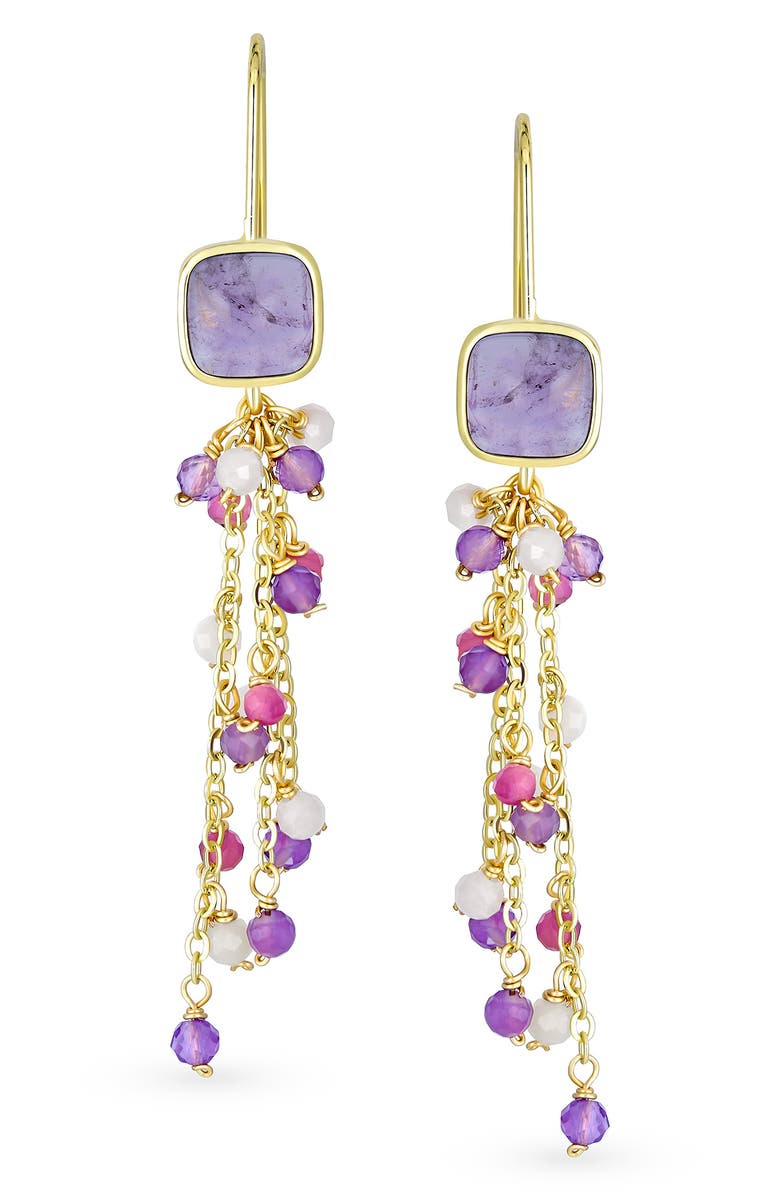 BLING JEWELRY Cluster Bead Linear Earrings, Alternate, color, Purple