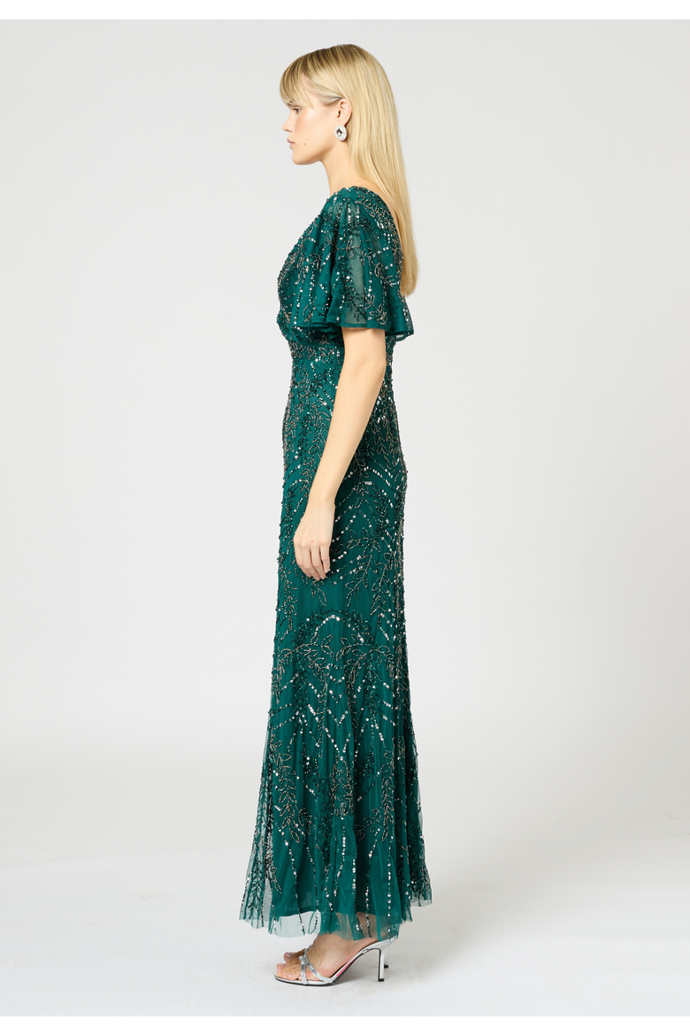 Embellished Sequins Wrap Neck Maxi, Alternate, color, EMERALD GREEN