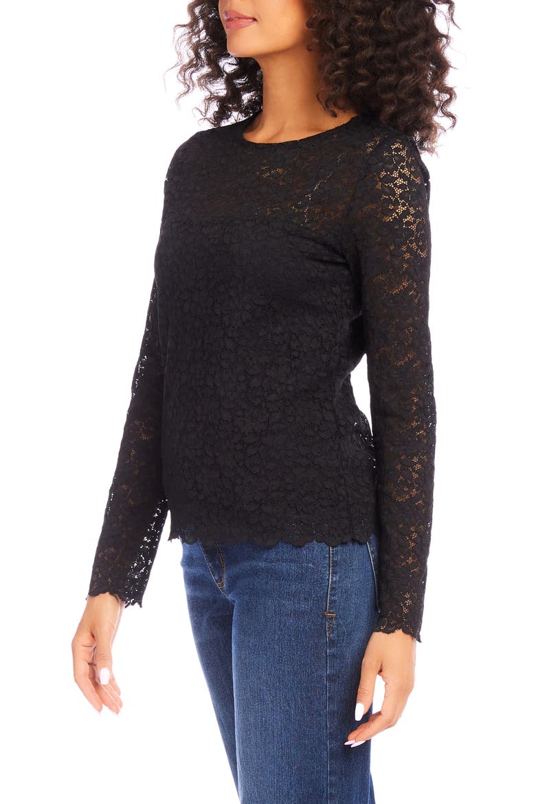 Scalloped Lace Top, Alternate, color, BLACK