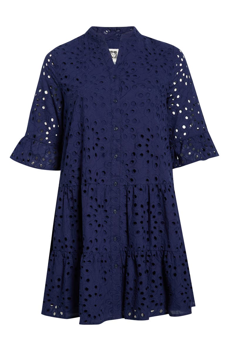 Anne Klein Eyelet Embroidered Tiered Cotton Dress, Alternate, color, Distant Mountain