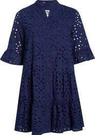 Anne Klein Eyelet Embroidered Tiered Cotton Dress