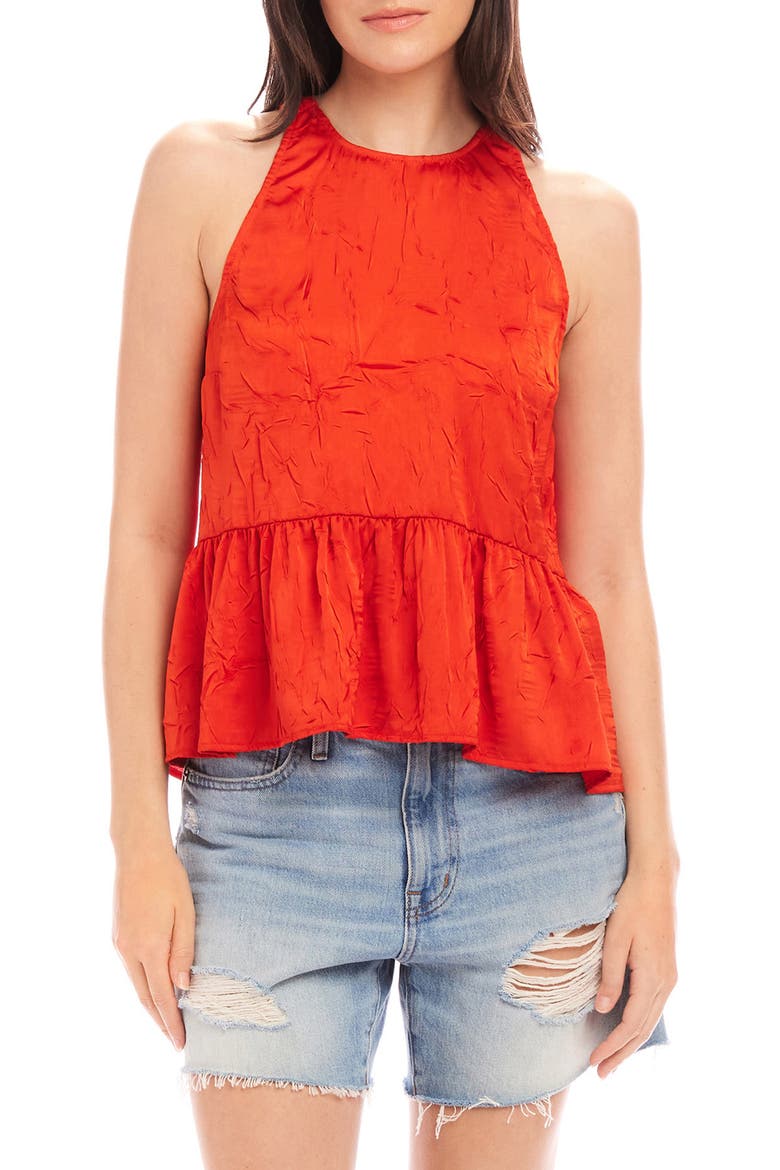 Floren Peplum Crushed Satin Top, Main, color, BURNT ORANGE