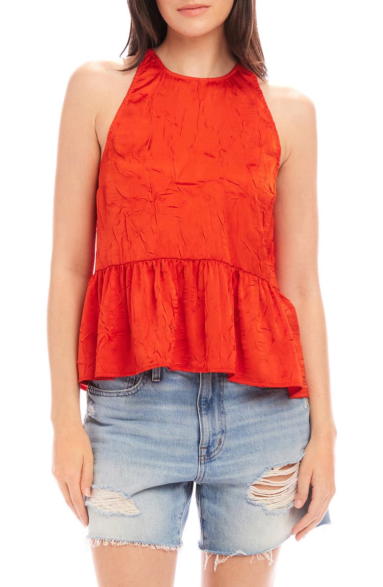 FIFTEEN TWENTY Floren Peplum Crushed Satin Top, Main, color, Burnt Orange