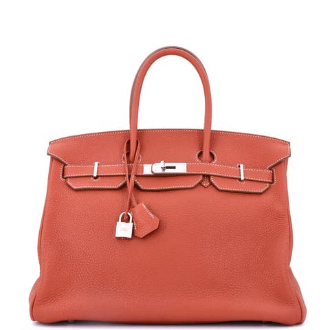 Birkin Handbag Orange Clemence with Palladium Hardware 35