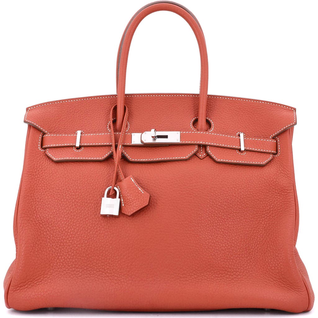 Pre-owned Hermes Hermes Birkin Handbag Orange Clemence With Palladium Hardware 35 In Red