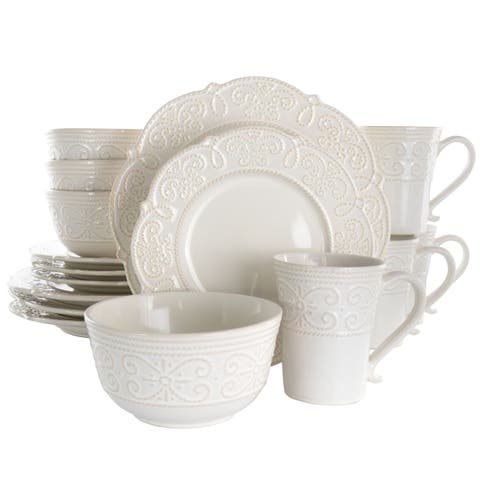 Luna 16 Piece Embossed Scalloped Stoneware Dinnerware Set