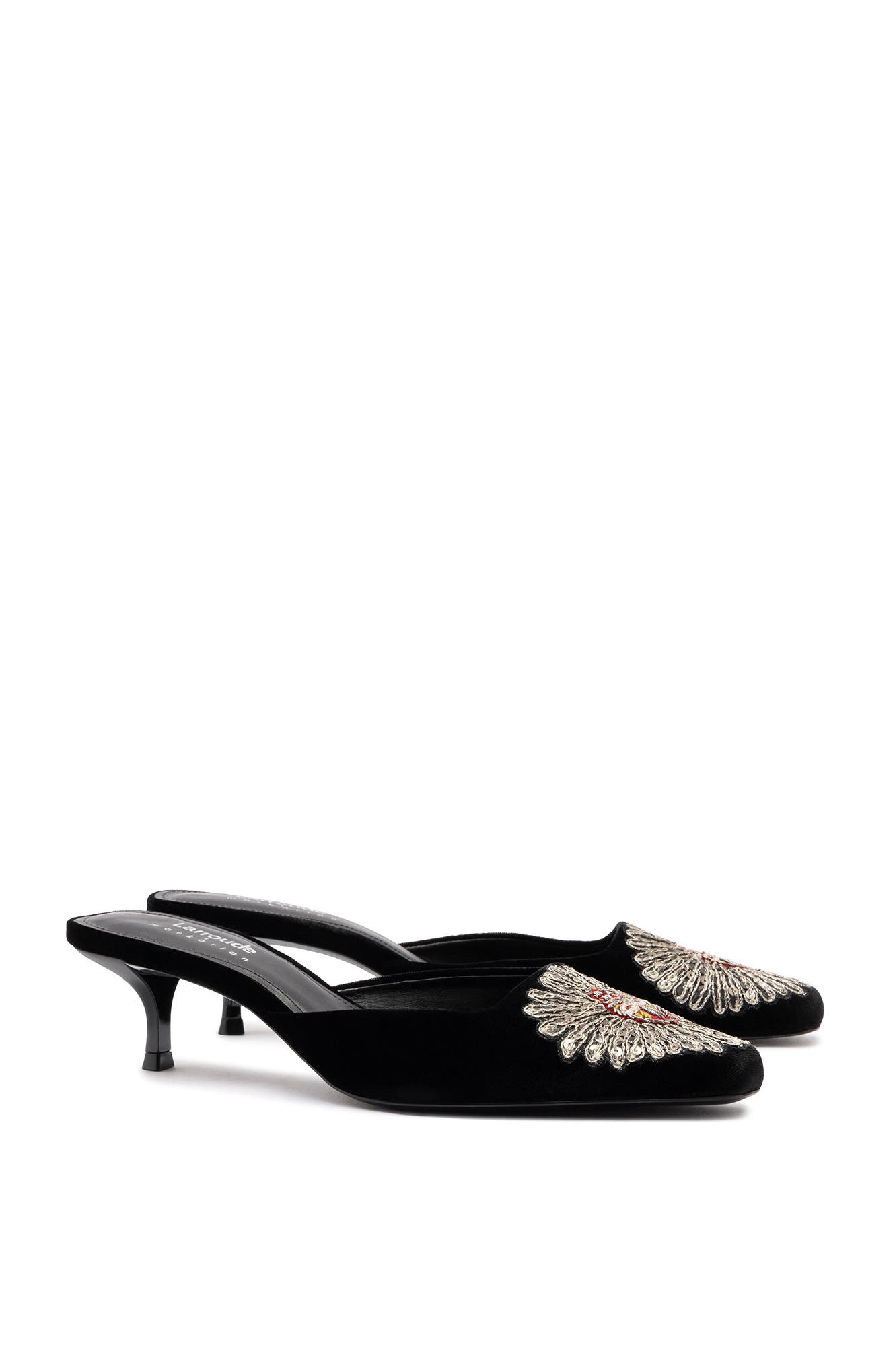 Larroudé x Markarian Mule In Velvet and Heart Embroidery, Alternate, color, 