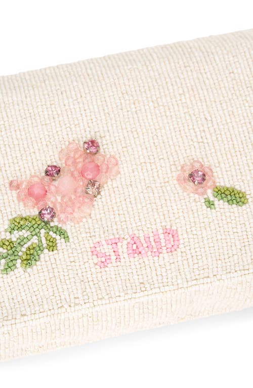 Staud Timmy Leather-trimmed Beaded Satin Shoulder Bag In Magnolia