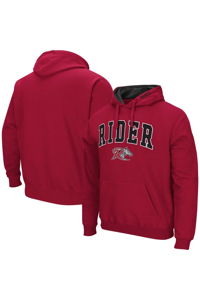 Men's Colosseum Red Rider Broncs Arch & Logo 3.0 Pullover Hoodie, Alternate, color, Red