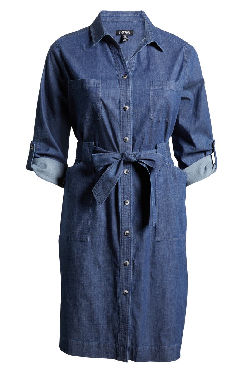 Jones New York Pork Chop Long Sleeve Stretch Denim Shirtdress, Alternate, color, 
