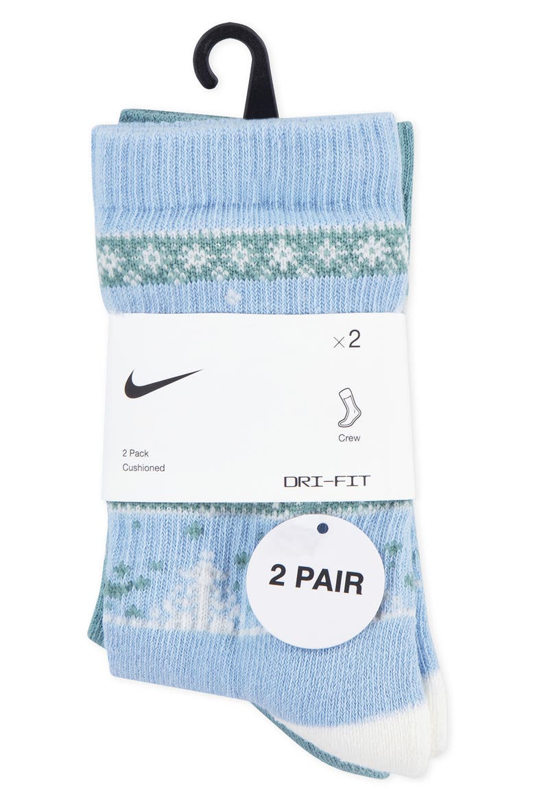 Kids' 2-Pack Fair Isle Crew Socks, Alternate, color, LIGHT ARMORY BLUE