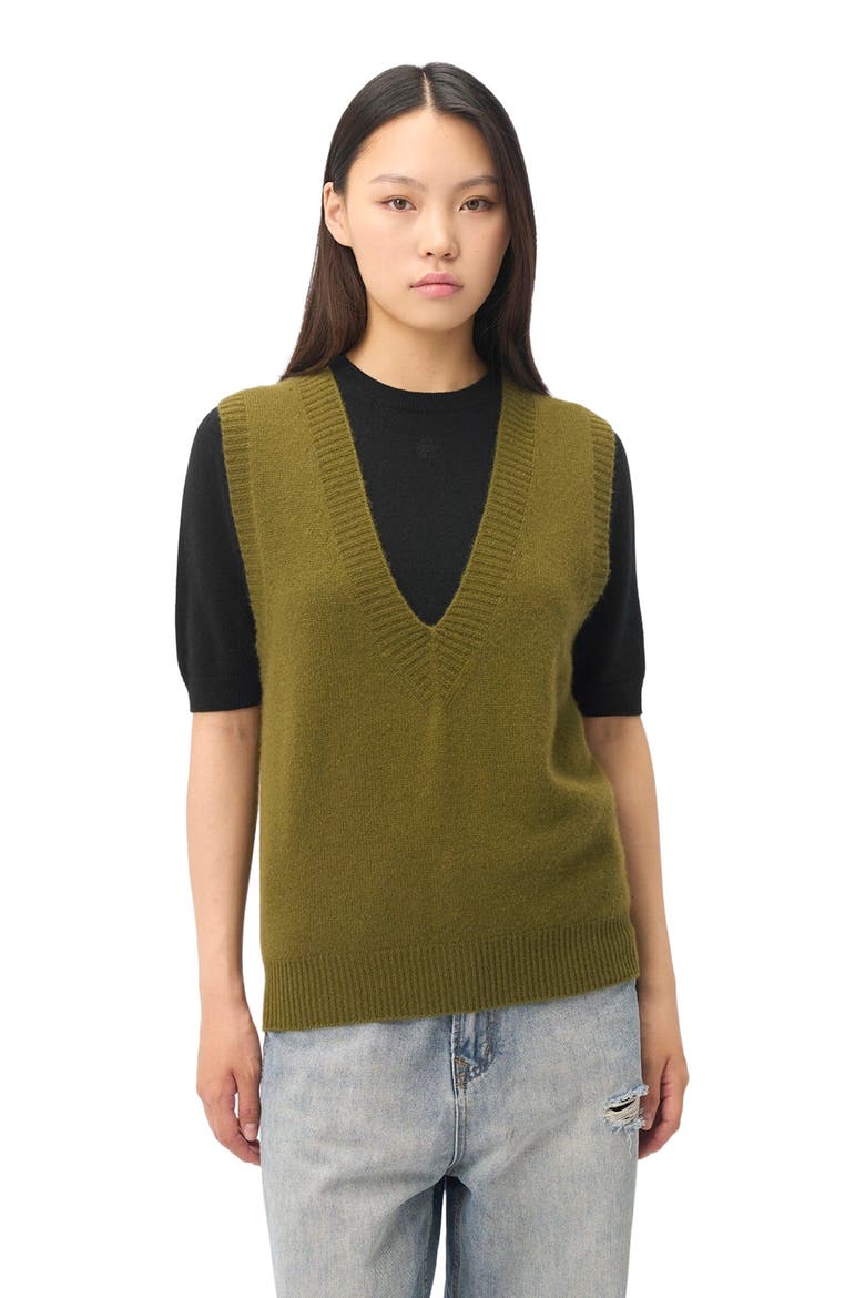 Women's Relaxed V-Neck Cashmere Vest, Alternate, color, olive drab