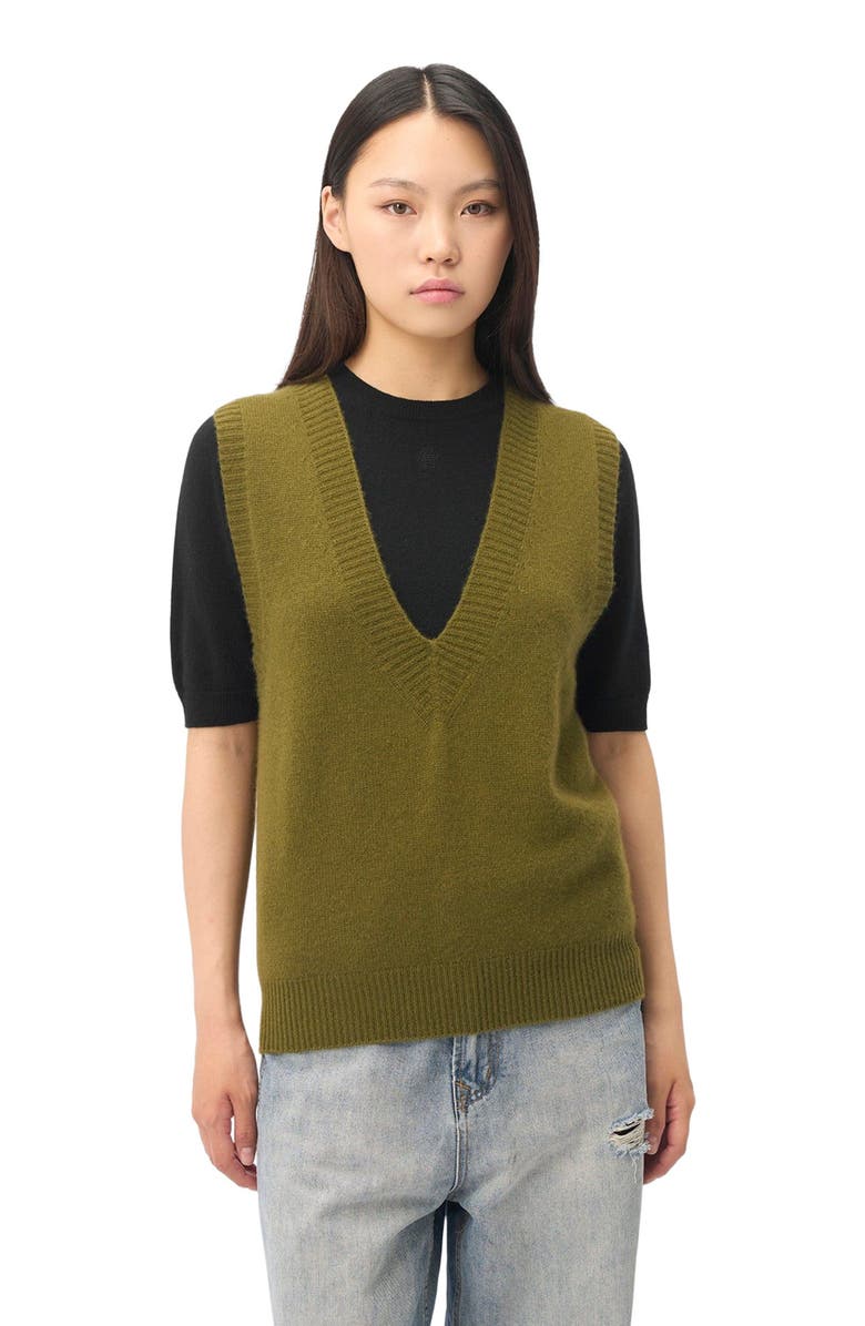 GOBI Mongolian Cashmere Women's Relaxed V-Neck Cashmere Vest, Alternate, color, Olive Drab