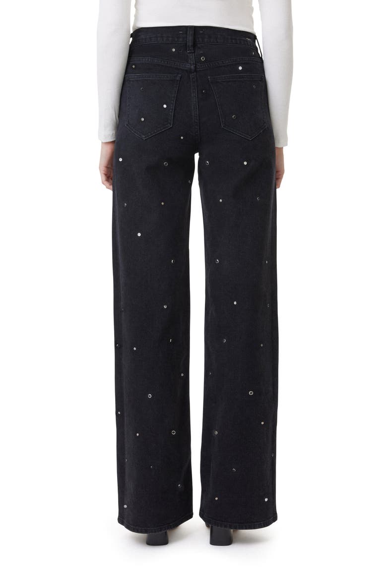 Denver Grommet High Waist Wide Leg Jeans, Alternate, color, WASHED BLACK