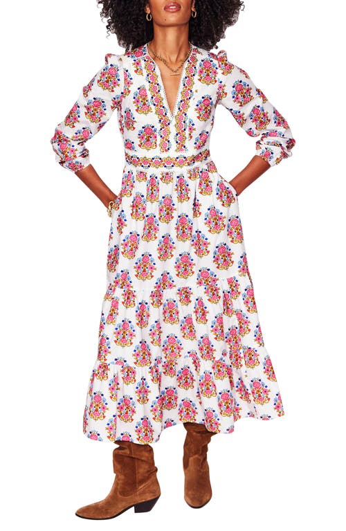 BODEN BODEN VIOLET FLORAL PRINT LONG SLEEVE MIDI DRESS