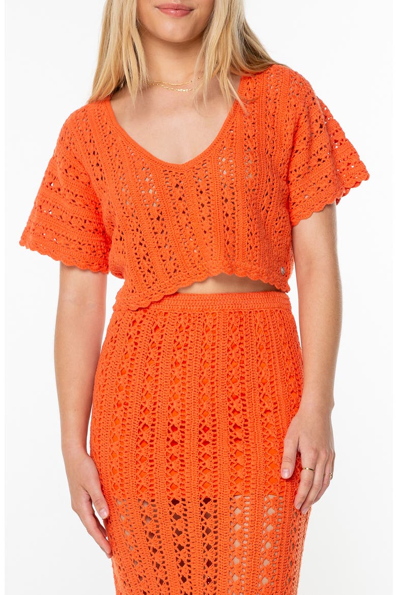 Sea Swirl Boxy Crochet Sweater, Main, color, TIGERLILY SOLID
