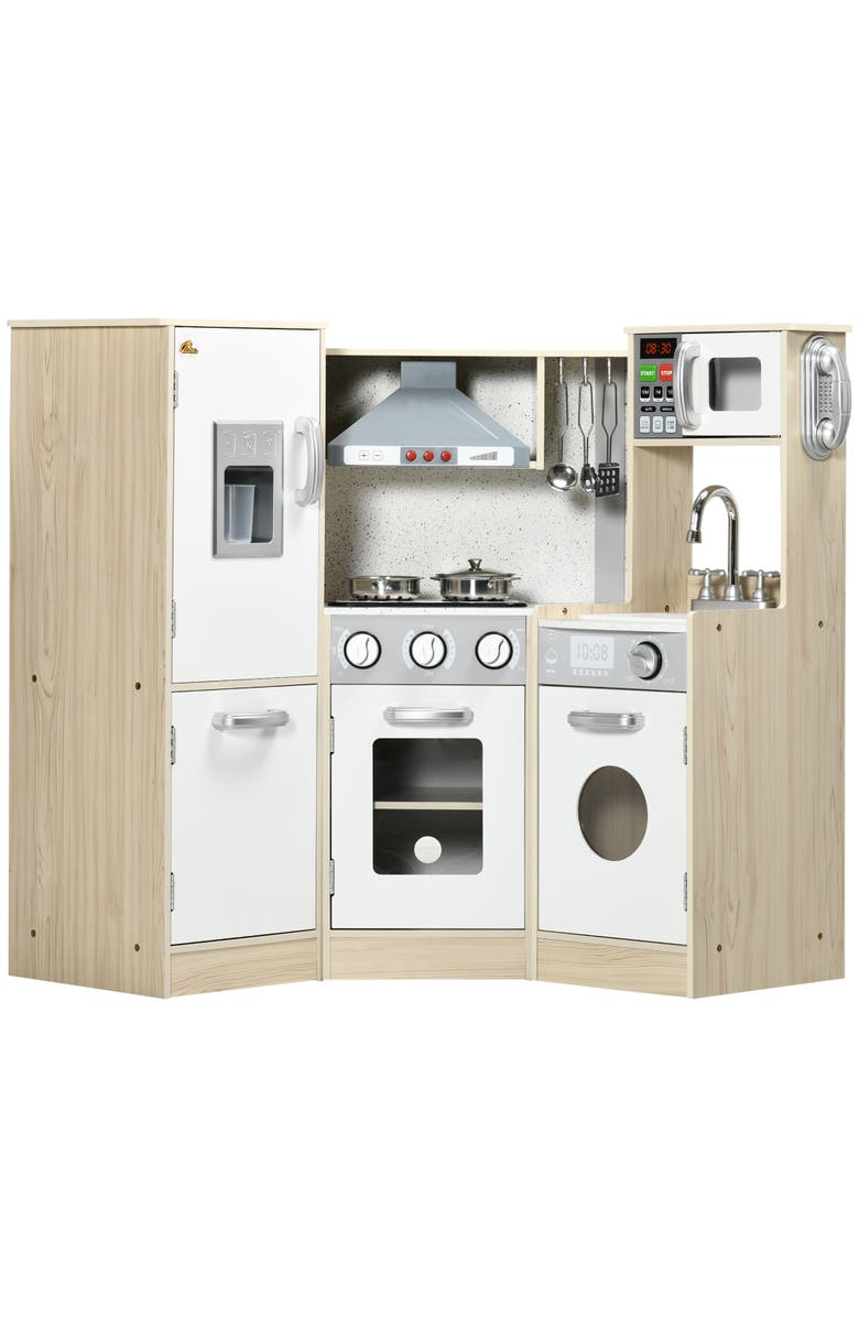 Qaba Ultra-Big Corner Kids Kitchen Playset with Sound Effects, Main, color, White