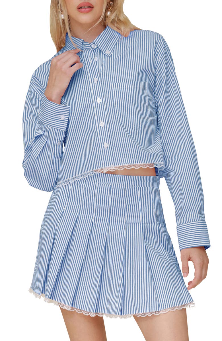 Avec Les Filles Lace Trim Crop Button-Down Shirt, Main, color,