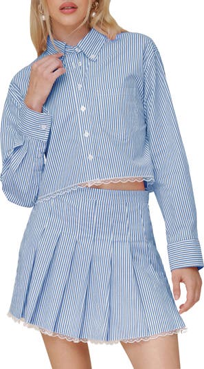 Lace Trim Crop Button-Down Shirt
