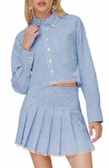 Avec Les Filles Lace Trim Crop Button-Down Shirt