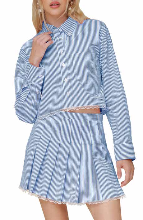 Avec Les Filles Lace Trim Crop Button-Down Shirt