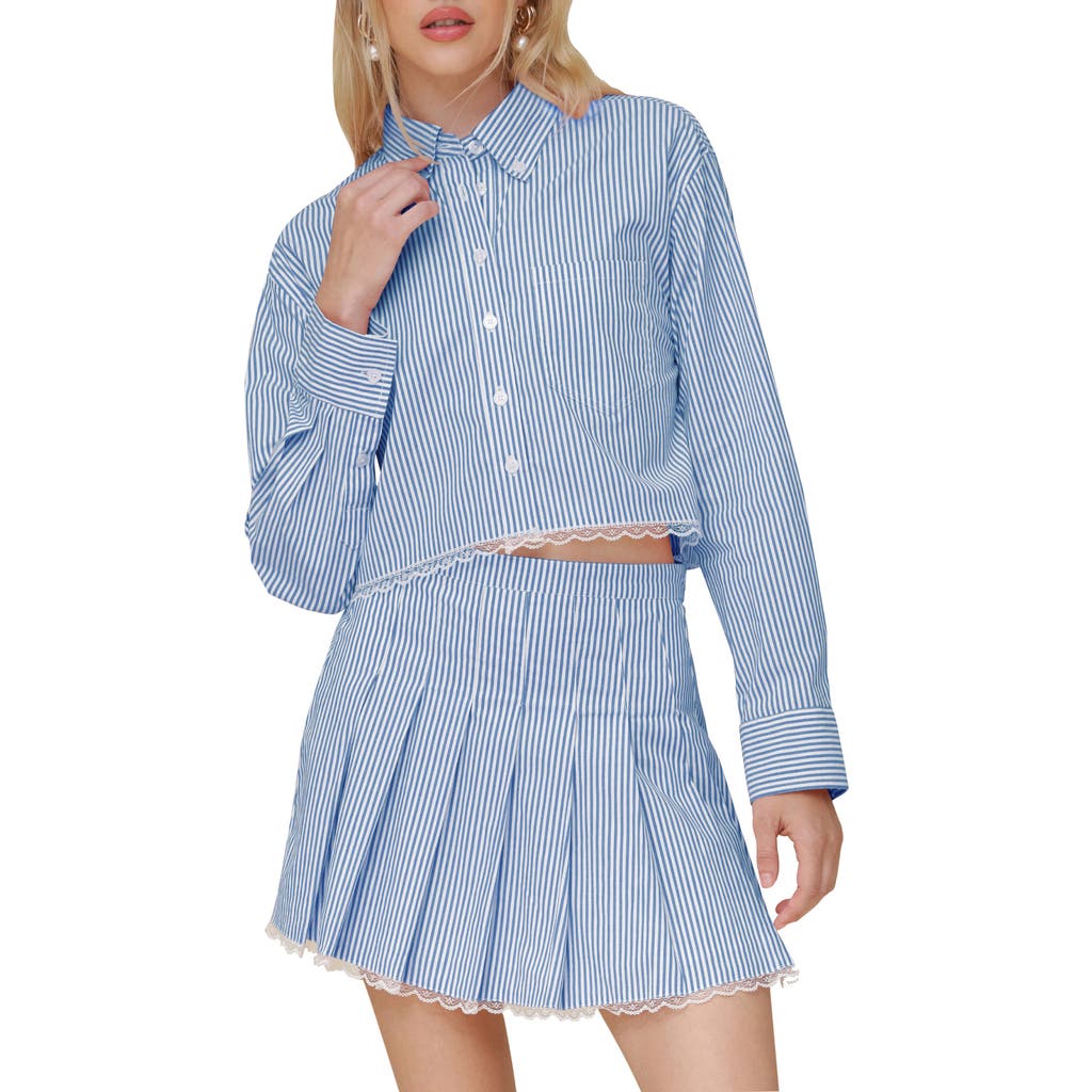 Avec Les Filles Lace Trim Crop Button-down Shirt