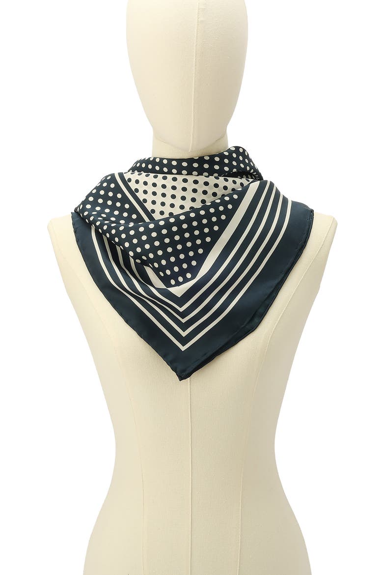 dot silk square scarf, Alternate, color, NAVY/ CREAM