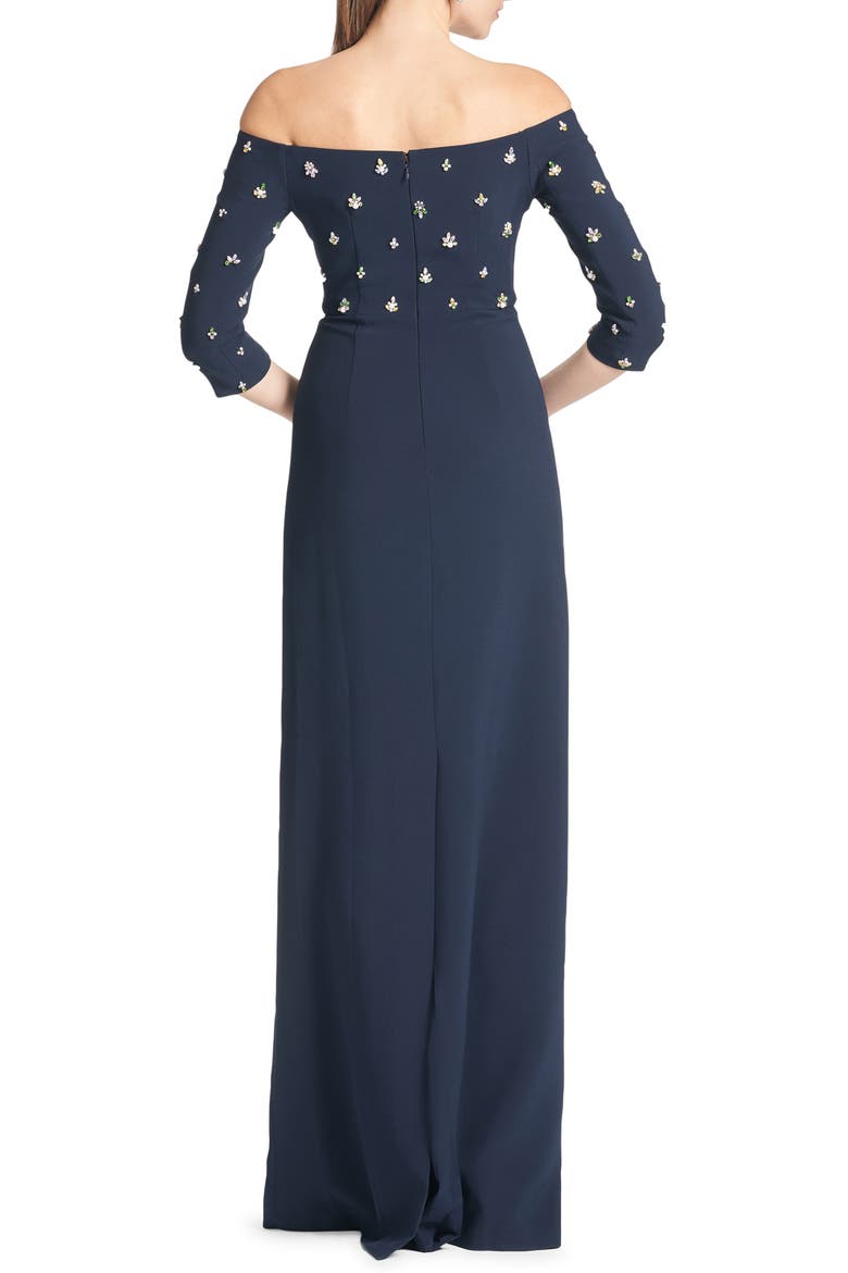 Amarette Crystal Detail Off the Shoulder Stretch Crepe Gown, Alternate, color, DARK MIDNIGHT