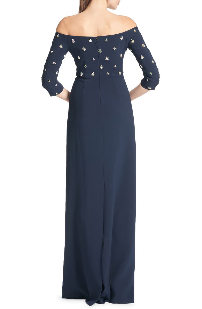 Sachin & Babi Amarette Crystal Detail Off the Shoulder Stretch Crepe Gown, Alternate, color, 