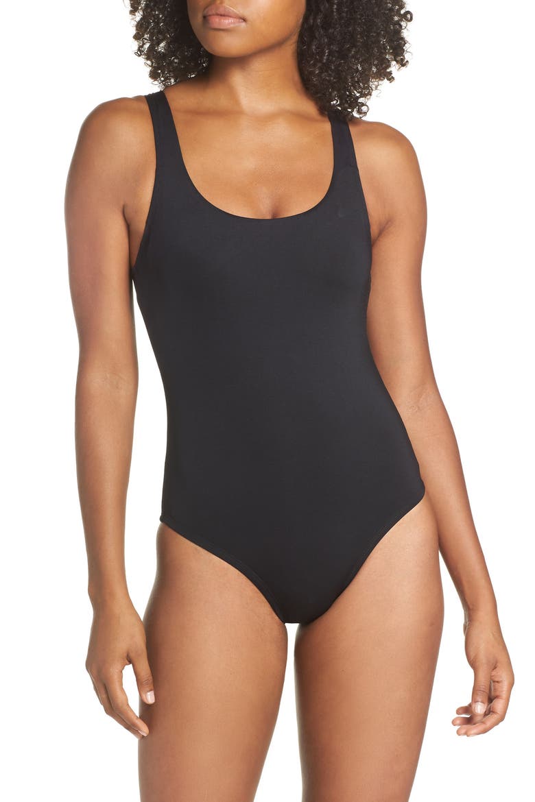 U-Back One-Piece Swimsuit, Main, color, BLACK