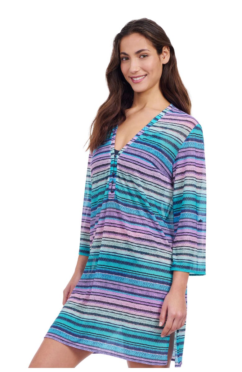 Profile by Gottex Harmony V Neck Mesh Dress, Alternate, color, Blue Multi