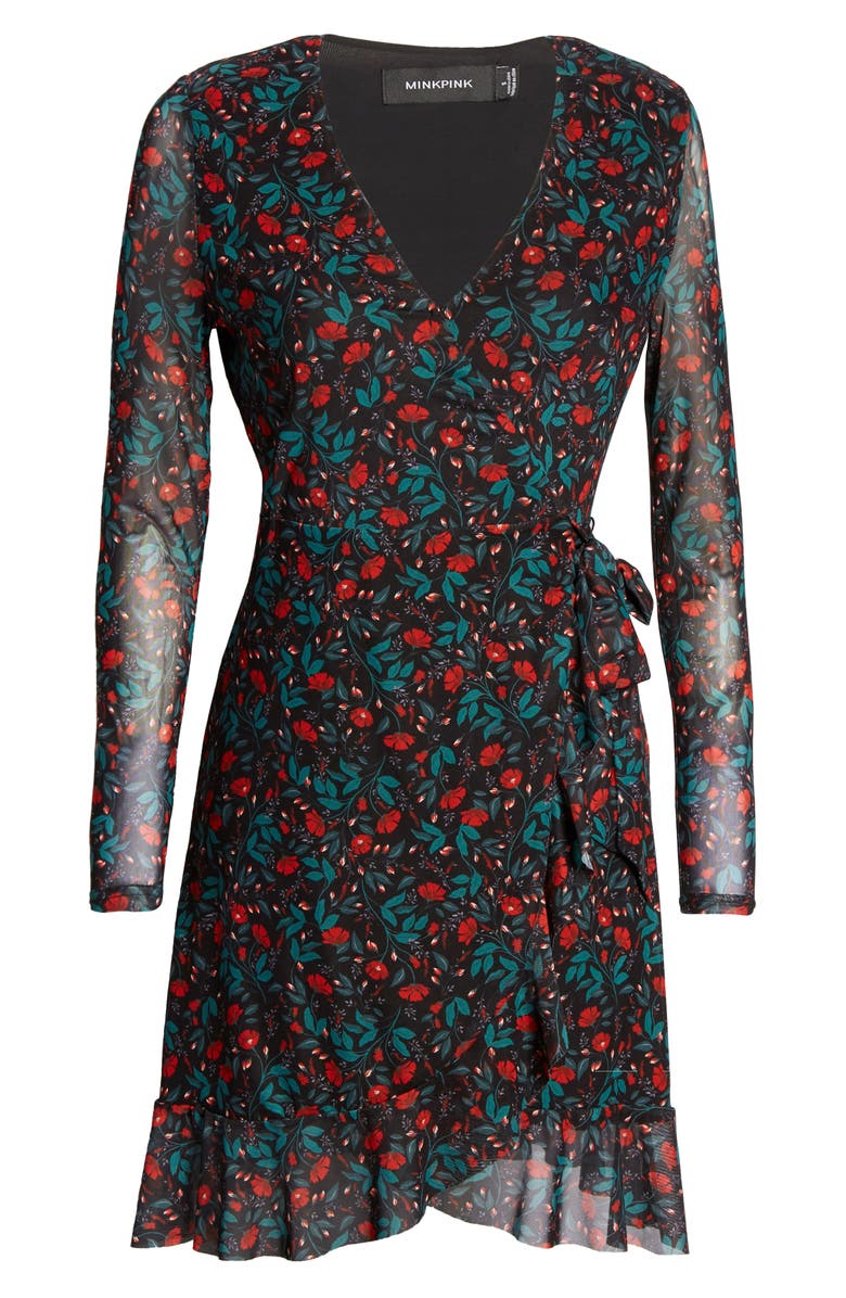 MINKPINK Holy Long Sleeve Mesh Wrap Minidress, Alternate, color, 
