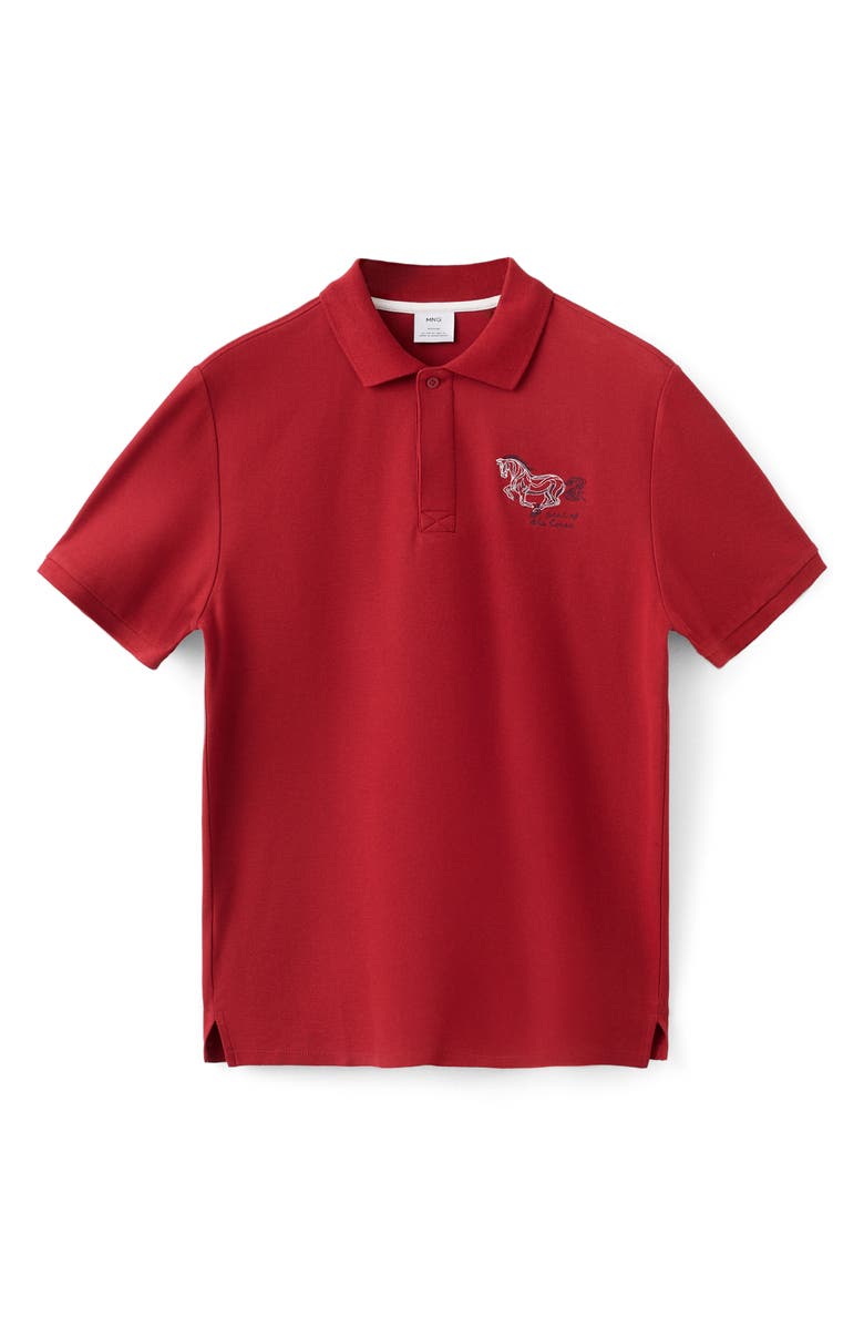 MANGO Embroidered Cotton Piqué Polo, Alternate, color, Red