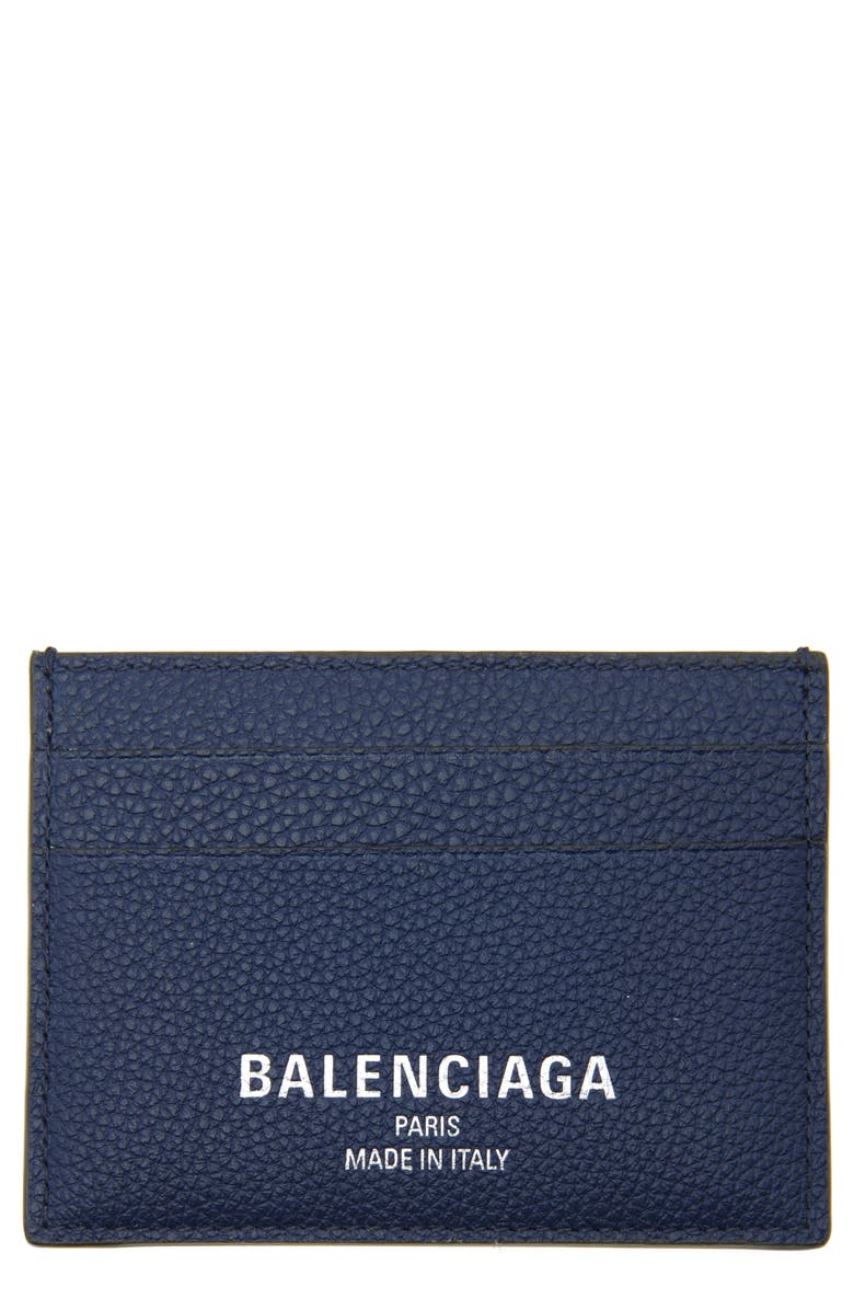 Balenciaga Logo Leather Card Case, Main, color, 4032 Midnight Blue