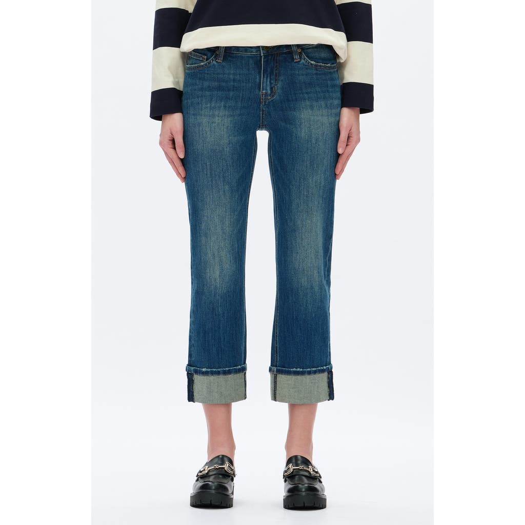 Bayeas Cuffed Low Rise Crop Straight Leg Jeans In Blue