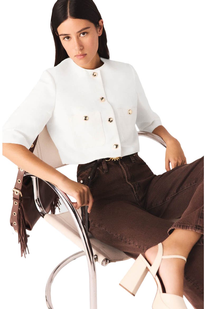 Short linen blend jacket, Alternate, color, White