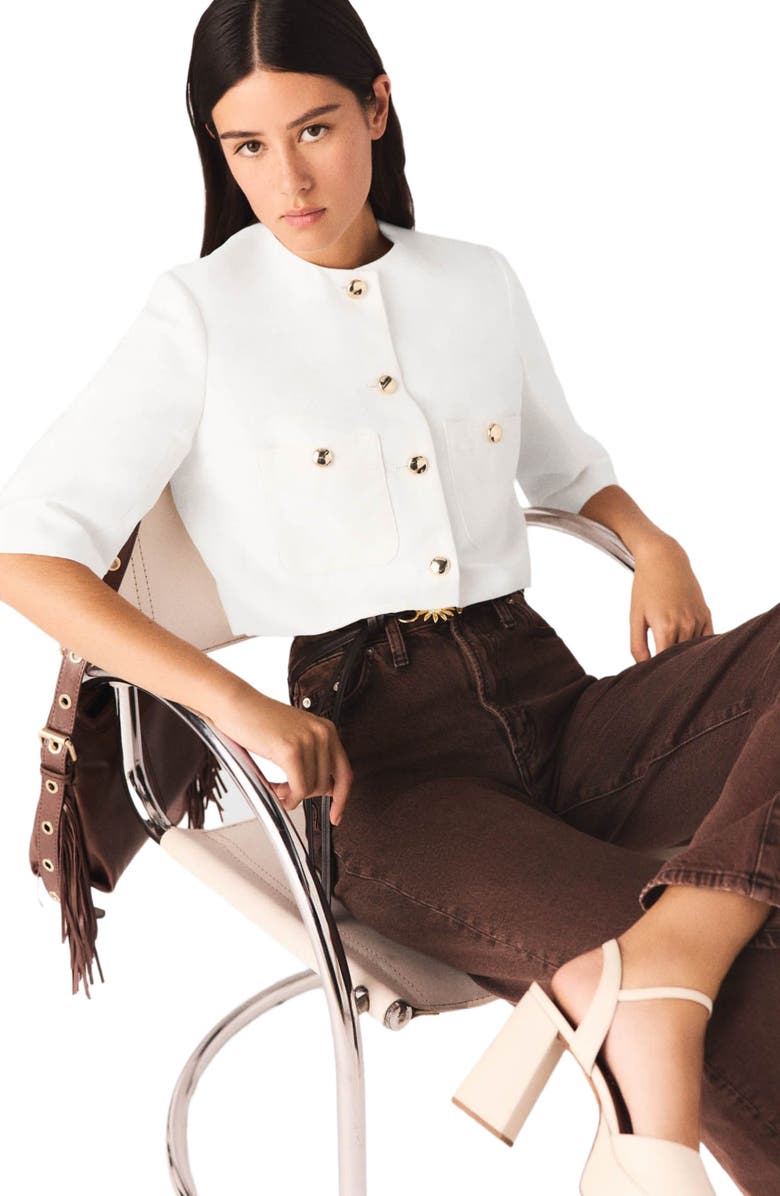 maje Short linen blend jacket, Alternate, color, White