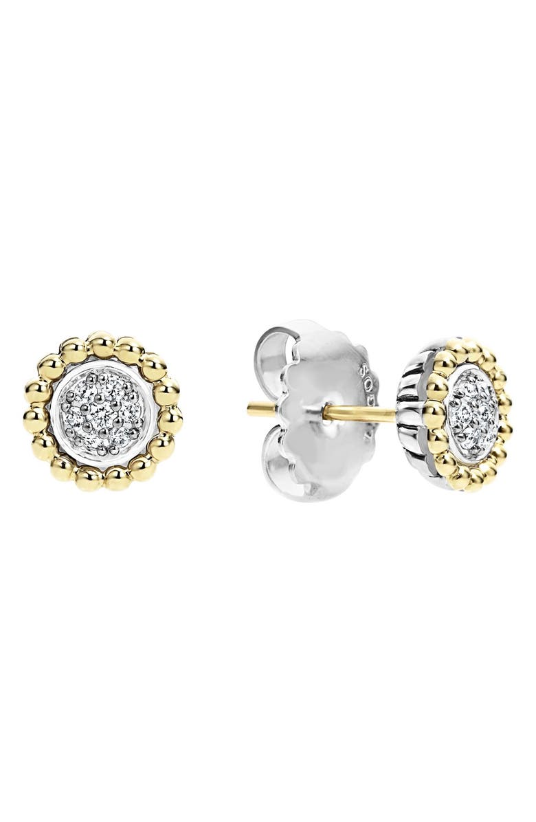 LAGOS Diamond Caviar Stud Earrings, Alternate, color, Silver/ Gold