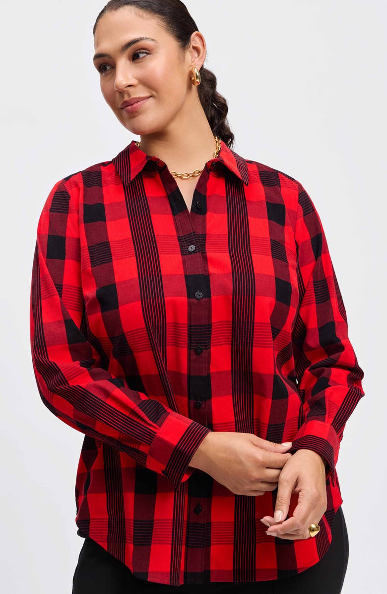 Foxcroft Haven Buffalo Check Cotton Blend Button-Up Shirt, Alternate, color, Red/ Black