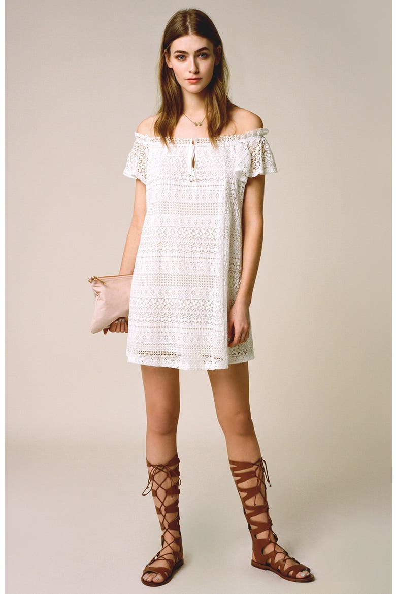 Lace Off the Shoulder Dress, Alternate, color, WHITE