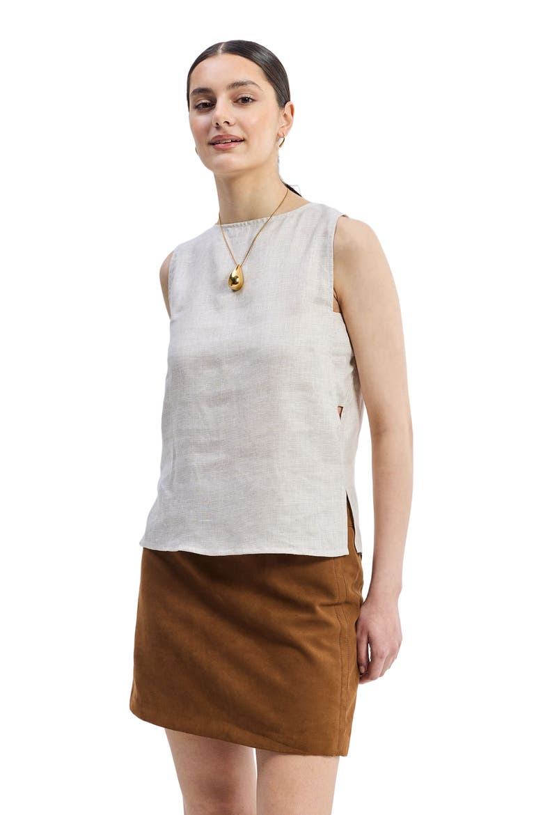 Boat Neck Top in Checkered Linen, Alternate, color, Linen Check