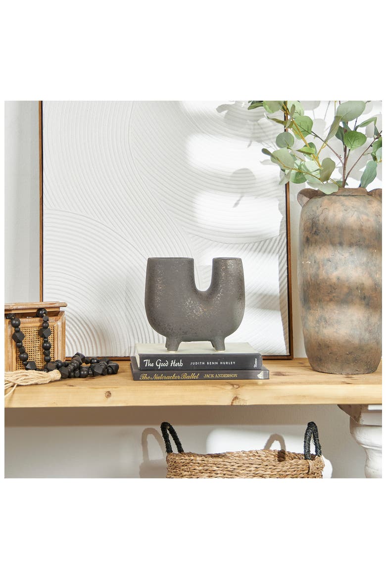 U-Shape Ceramic Vase, Alternate, color, DARK GRAY