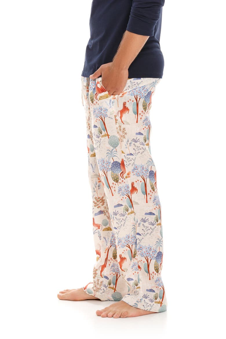 Drew Equus Horse Print Linen Pajama Pants, Alternate, color, BLUE