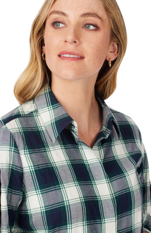 Foxcroft Sophie Cotton Blend Button-up Plaid Shirt In Navy Multi