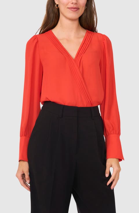 Wrap Front Long Sleeve Blouse
