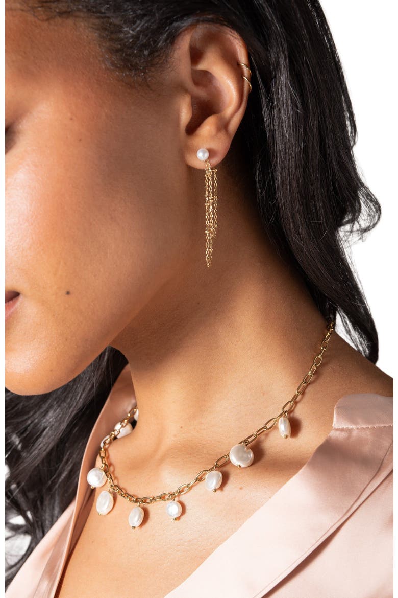 Freshwater Pearl Chain Earrings, Alternate, color, Pearl