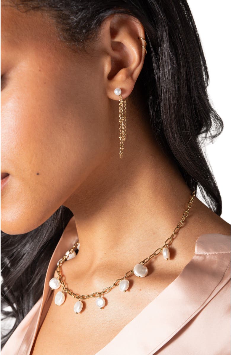 Alex and Ani Freshwater Pearl Chain Earrings, Alternate, color, Pearl